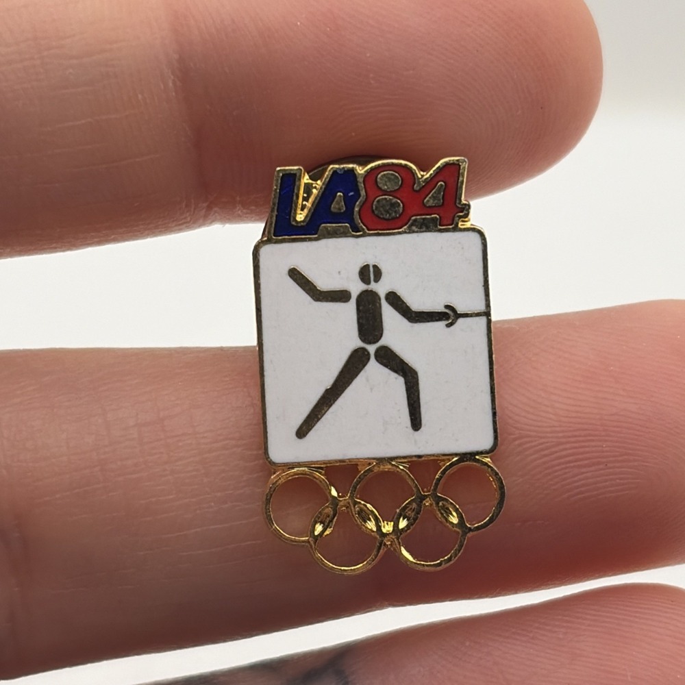 1984 Los Angeles Olympics Fencing Event Lapel Hat Pin White